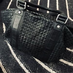 Sondra Roberts Black Woven Leather Boho Purse Shoulder Bag Tote | Used